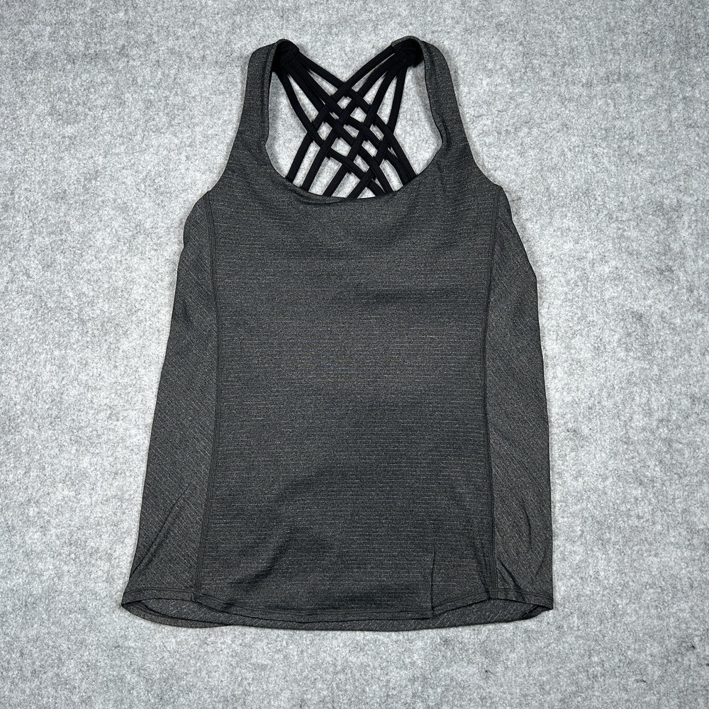 Lululemon Raise the Barre Tank Top Womens Size 4 Grey Built‎ in Bra Strappy Yoga